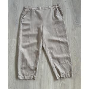 Eileen Fisher Cropped Pants Tencel Linen Blend Barrel Leg Elastic Pull On